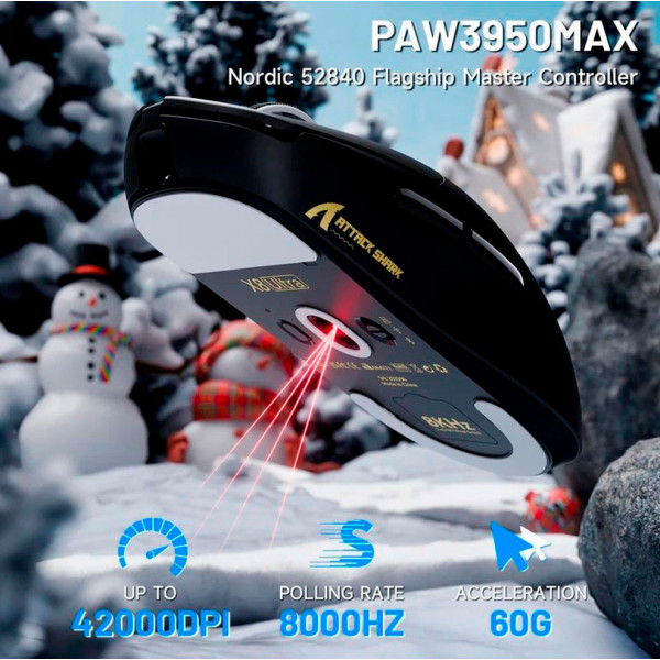 Бездротова ігрова миша Attack Shark X8 Ultra 8K 42000 DPI з нанопокриттям Ice-feel