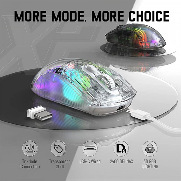 Ігрова бездротова миша Attack Shark X2 у прозорому корпусі з RGB та Silent Click
