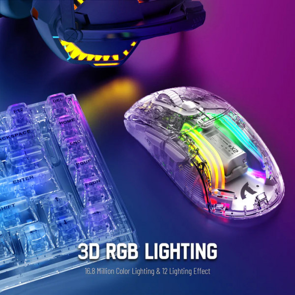 Ігрова бездротова миша Attack Shark X2 у прозорому корпусі з RGB та Silent Click