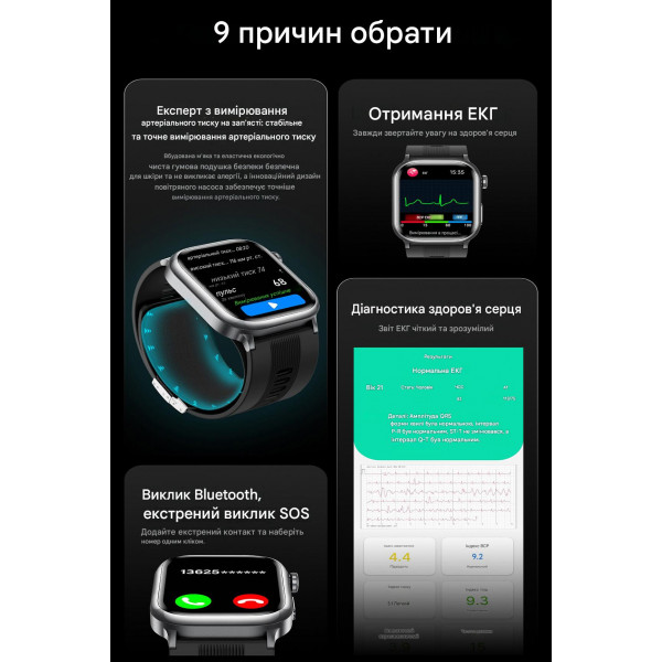 Смарт-часы Lemfo TK66 с манжетой для измерения давления, ЭКГ и AMOLED дисплеем