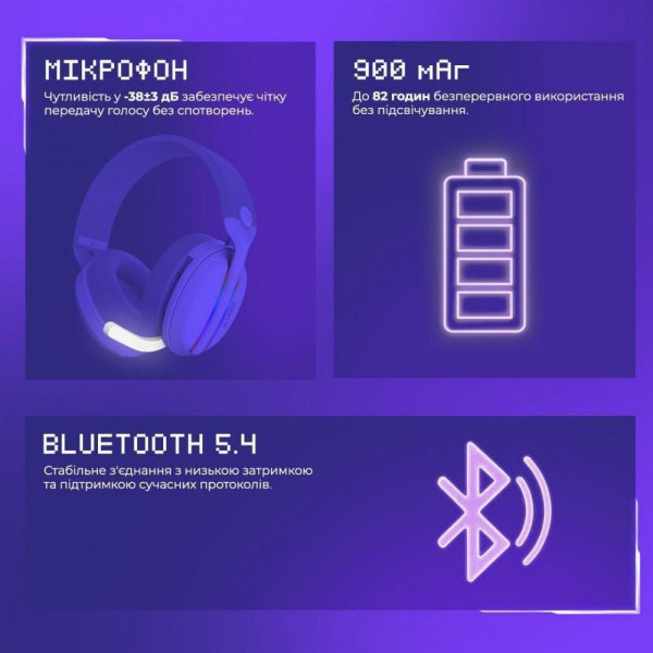 Бездротові навушники Proove Gaming Glimmer Bluetooth/2.4GHz з мікрофоном та RGB