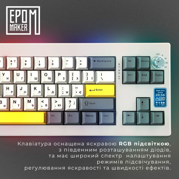 Беспроводная клавиатура EPOMAKER Shadow-X Wisteria Linear Switch механическая с Hot-Swap, RGB и дисплеем