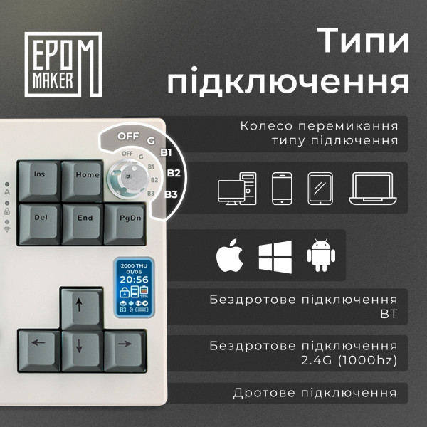 Механічна клавіатура EPOMAKER Shadow-X Flamingo бездротова RGB з дисплеєм та Hot-Swap