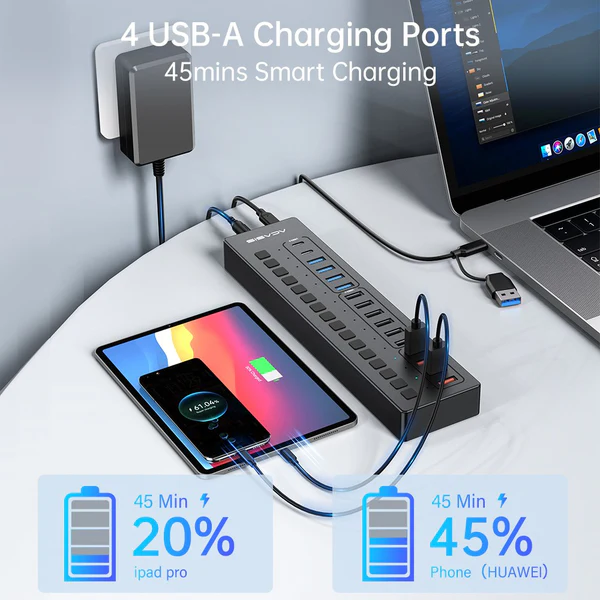 Розумний USB hub Acasis DS-516PB на 16 портів USB-C/USB 5 Гбіт/с розгалужувач з живленням від мережі