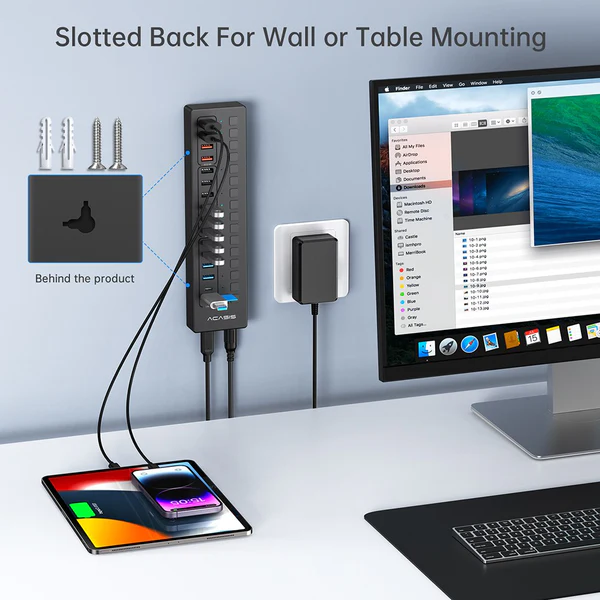 Розумний USB hub Acasis DS-516PB на 16 портів USB-C/USB 5 Гбіт/с розгалужувач з живленням від мережі