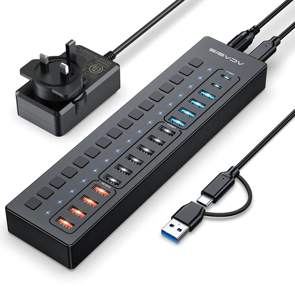 Розумний USB hub Acasis DS-516PB на 16 портів USB-C/USB 5 Гбіт/с розгалужувач з живленням від мережі