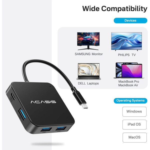 USB hub Acasis HB0706 6-в-1 з HDMI 4K та PD 100W для швидкої зарядки