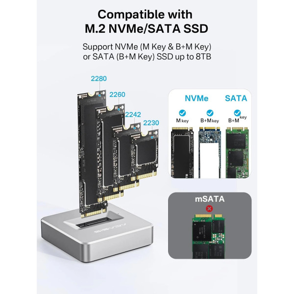 Внешний корпус Acasis M04B для M.2 NVMe/SATA SSD 10 Гбит/с с поддержкой до 8 ТБ