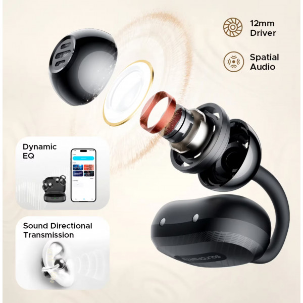 Беспроводные наушники TWS SoundPEATS AIR Clip Open-Ear клипсы с 12-мм драйверами и пространственным аудио