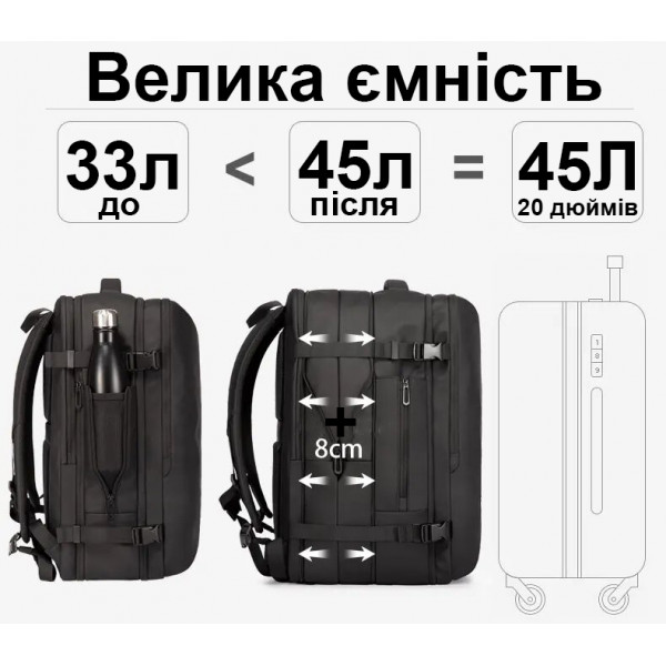 Дорожній рюкзак Bange BG1909D для ноутбука 17.3" вологостійкий з розширенням та USB-портом