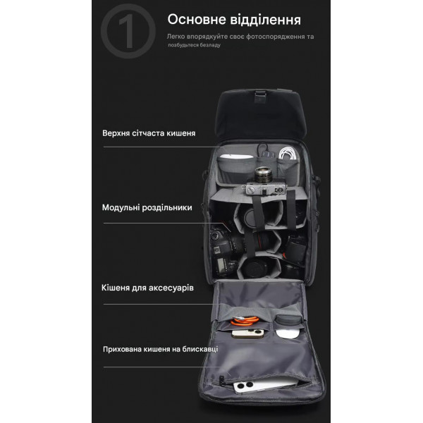 Профессиональный фоторюкзак Bange BG-XJ327 для фототехники и ноутбука 15.6" с модульными отделениями