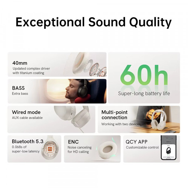 Беспроводные наушники QCY H2 Pro с титановым покрытием динамиков и режимом Extra Bass