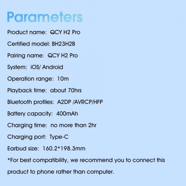 Беспроводные наушники QCY H2 Pro с титановым покрытием динамиков и режимом Extra Bass