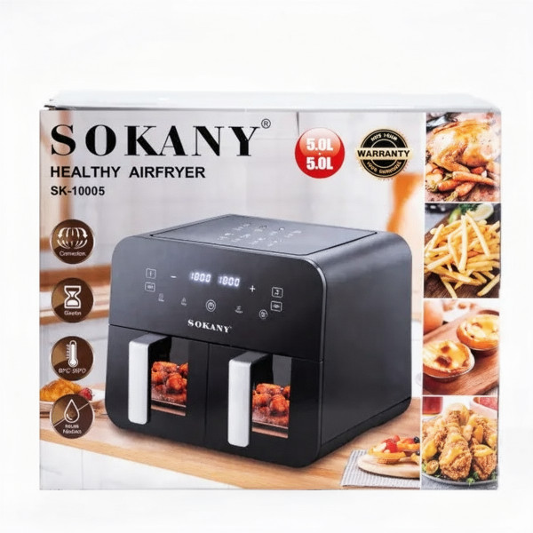 Аэрогриль-фритюрница SOKANY SK-10005 на 10 л с сенсорным управлением и двумя отделениями