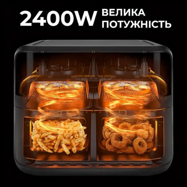 Аэрогриль-фритюрница SOKANY SK-10005 на 10 л с сенсорным управлением и двумя отделениями