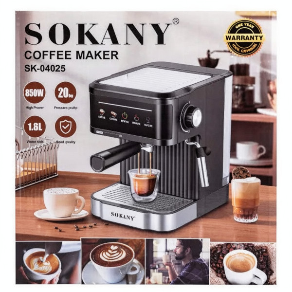 Рожковая кофемашина Sokany SK-04025 на 1.8 л со вспенивателем молока