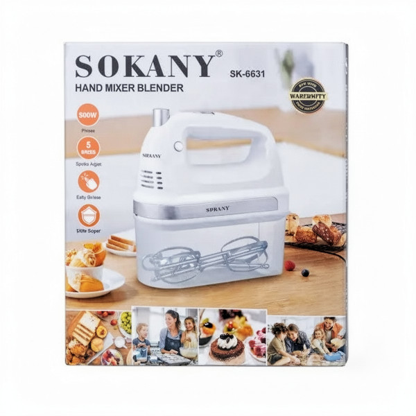 Ручной миксер SOKANY SK-6631 мощностью 300 Вт с 5 скоростными режимами и контейнером для насадок