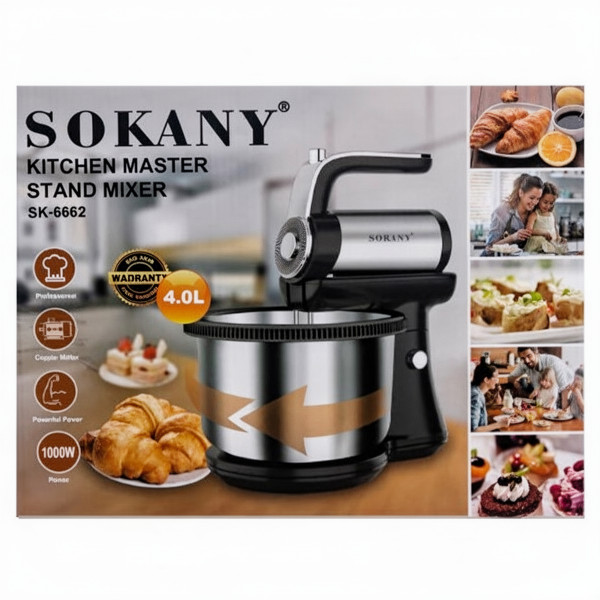 Стационарный миксер SOKANY SK-6662 мощностью 1000 Вт с чашей 4 л и 5 скоростными режимами