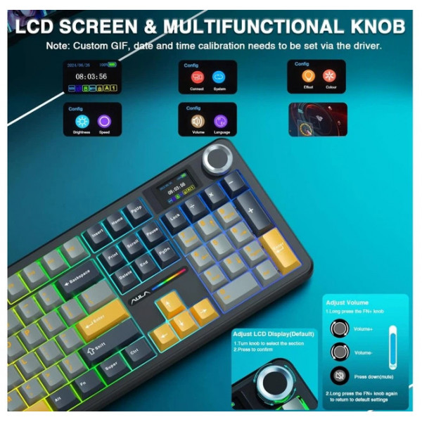 Механічна ігрова клавіатура AULA F108 Pro з TFT-дисплеєм та RGB-підсвіткою