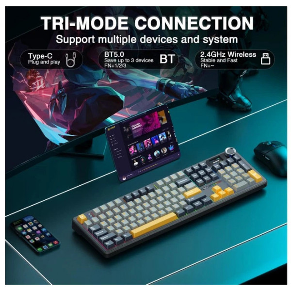 Механічна ігрова клавіатура AULA F108 Pro з TFT-дисплеєм та RGB-підсвіткою
