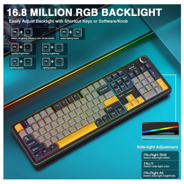 Механічна ігрова клавіатура AULA F108 Pro з TFT-дисплеєм та RGB-підсвіткою