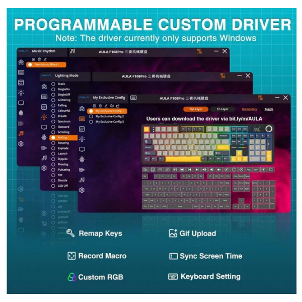 Механічна ігрова клавіатура AULA F108 Pro з TFT-дисплеєм та RGB-підсвіткою