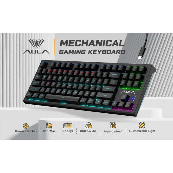 Механічна клавіатура Aula F3032 KRGD Red Switch White з RGB-підсвіткою та Hot Swap для геймерів.