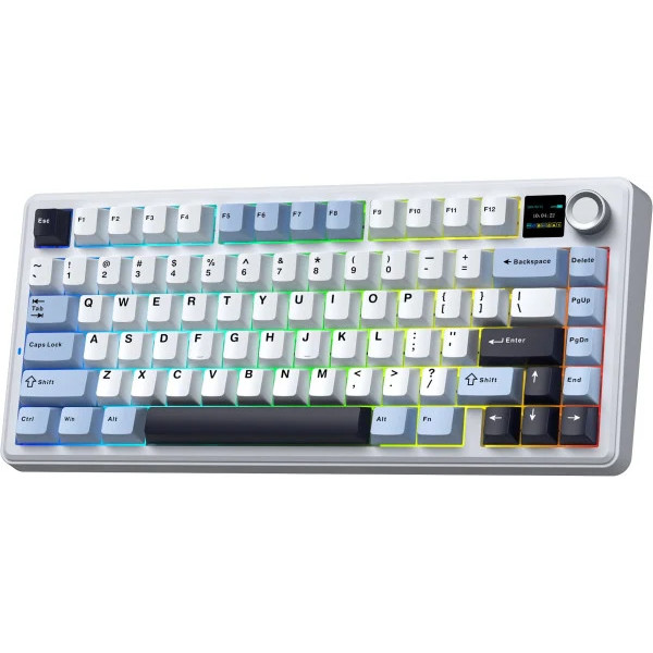 Бездротова механічна клавіатура AULA F75 MAX Switch White з TFT-дисплеєм та RGB-підсвіткою 