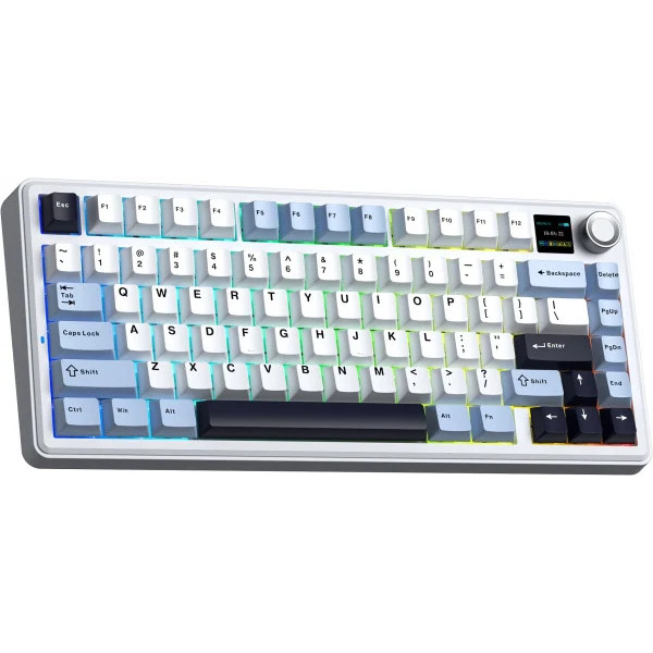 Бездротова механічна клавіатура AULA F75 MAX Switch White з TFT-дисплеєм та RGB-підсвіткою 