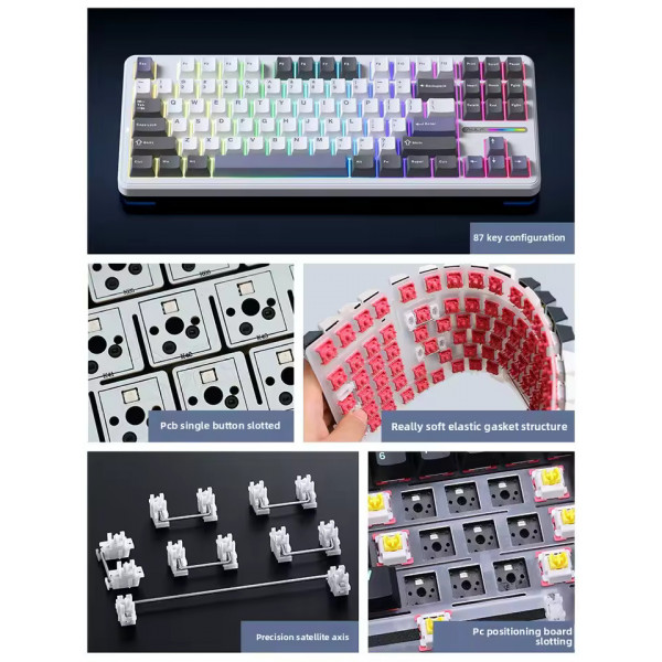 Бездротова механічна клавіатура Aula F87 Gasket Greywood V3 з RGB-підсвічуванням та підтримкою Hot-Swap