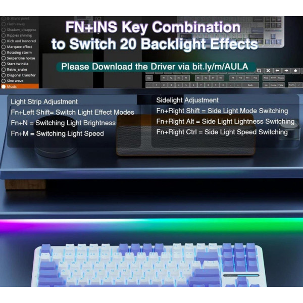 Механічна клавіатура Aula F87 KRGD компактна з RGB підсвіткою та Anti-Ghosting