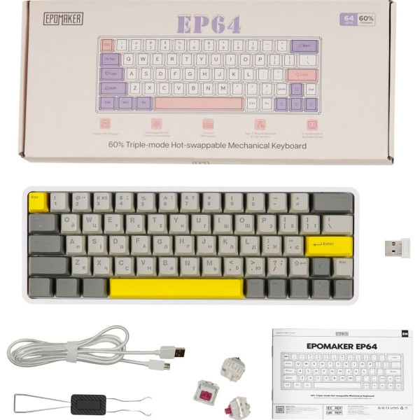 Механічна бездротова клавіатура EPOMAKER EP64 Mulan компактна з Hot-Swap та RGB
