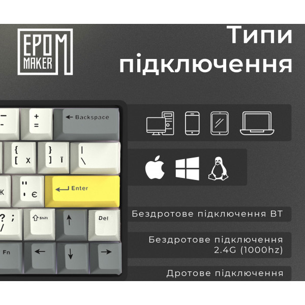 Механічна бездротова клавіатура EPOMAKER EP64 Mulan компактна з Hot-Swap та RGB