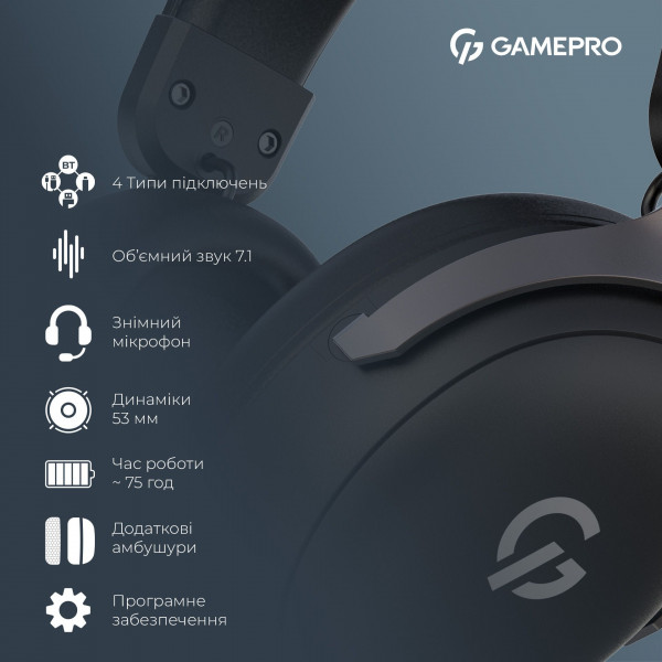 Бездротові навушники GamePro Asgard Freya Pro з об'ємним звуком 7.1 для професійного геймінгу