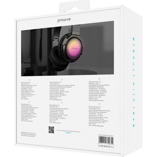 Бездротові навушники Proove Crystal Galaxy Transparent з RGB-підсвічуванням та тривалою автономністю 