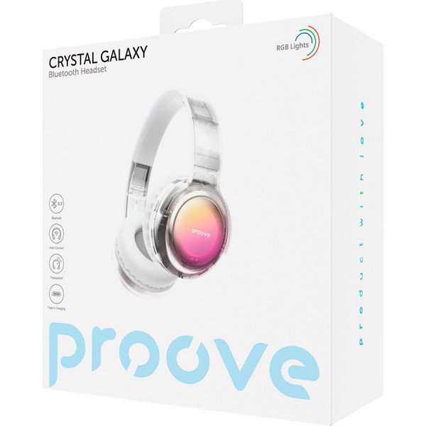 Беспроводные наушники Proove Crystal Galaxy Transparent с подсветкой RGB и длительной автономностью