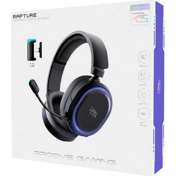 Бездротові навушники Proove Gaming Rapture з RGB-підсвічуванням і мікрофоном