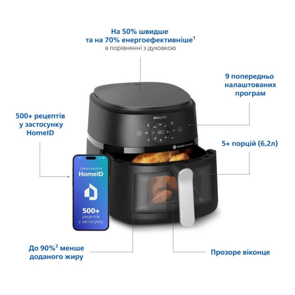 Мультипіч Philips NA231/00 аерофритюрниця на 6.2 л з 13 програмами та технологією Rapid Air