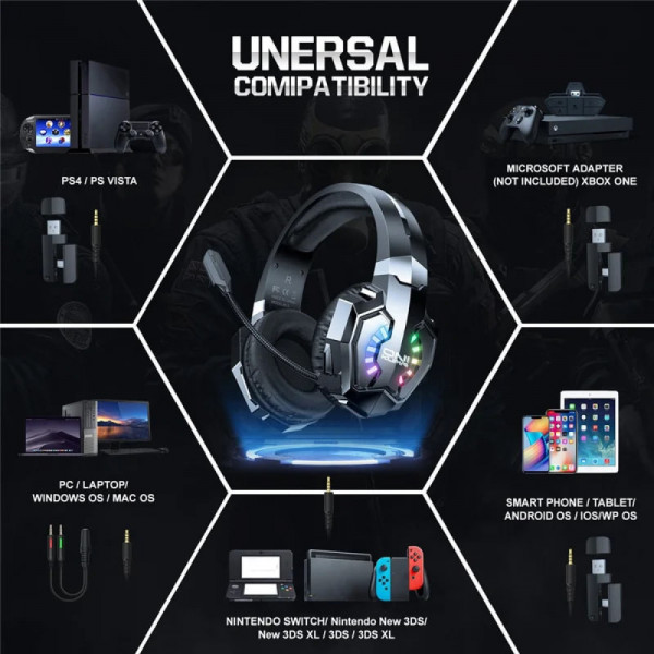 Ігрова гарнітура ONIKUMA B15 трирежимна з RGB-підсвічуванням та Hi-Fi звуком