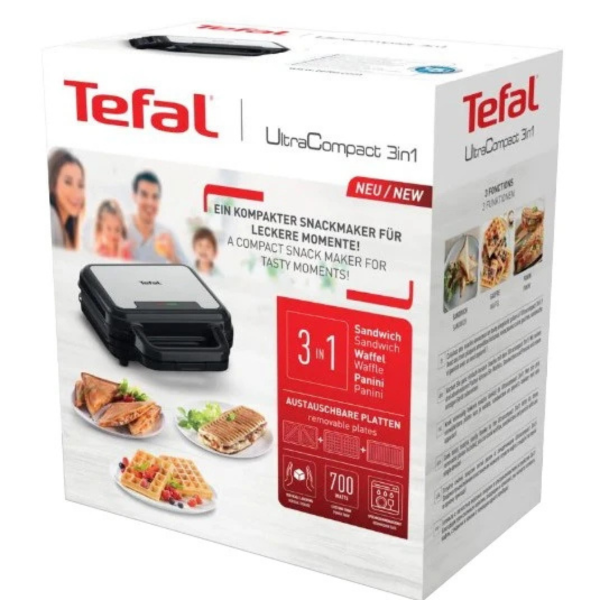Бутербродниця TEFAL SW383D10 3в1 зі змінними антипригарними пластинами для сендвічів, вафель та паніні