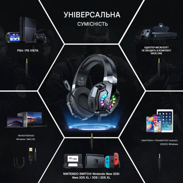 Геймерські навушники ONIKUMA X32 з RGB підсвіткою та мікрофоном
