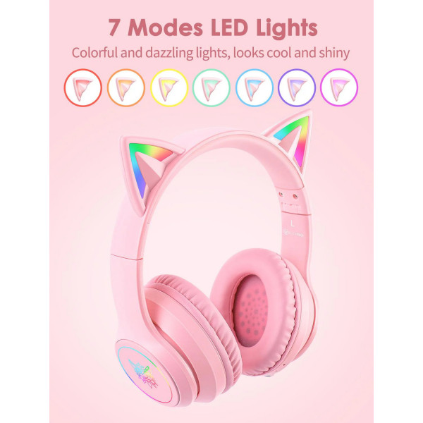 Бездротові ігрові навушники ONIKUMA B90 з RGB підсвіткою та котячими вушками