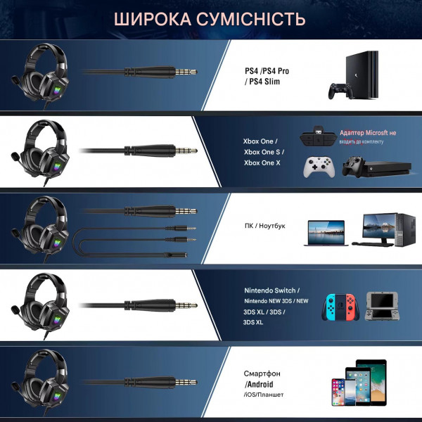 Ігрові навушники ONIKUMA K8 RGB з мікрофоном і підсвіткою