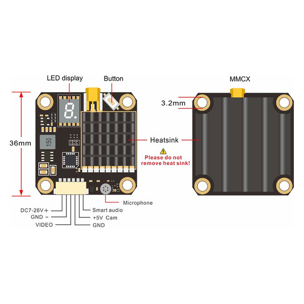 Відеопередавач AKK FX2 Dominator 5.8GHz 2000mW з LED-дисплеєм та підтримкою SmartAudio