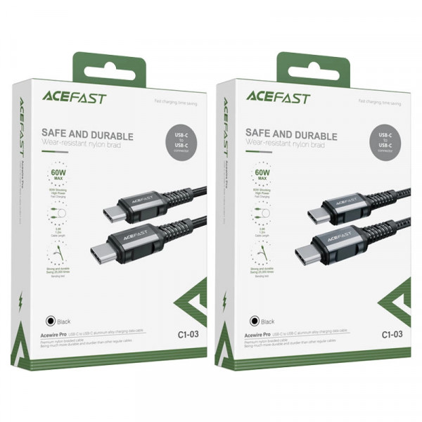 Кабель ACEFAST C1-03 Type-C to Type-C 60W 1.2 м з нейлоновим обплетенням для швидкої та безпечної зарядки