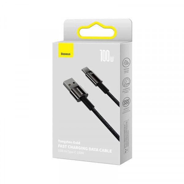 Кабель Baseus Tungsten Gold Fast Charging Data Cable USB to Type-C 100W 2 м для швидкої зарядки та передачі даних