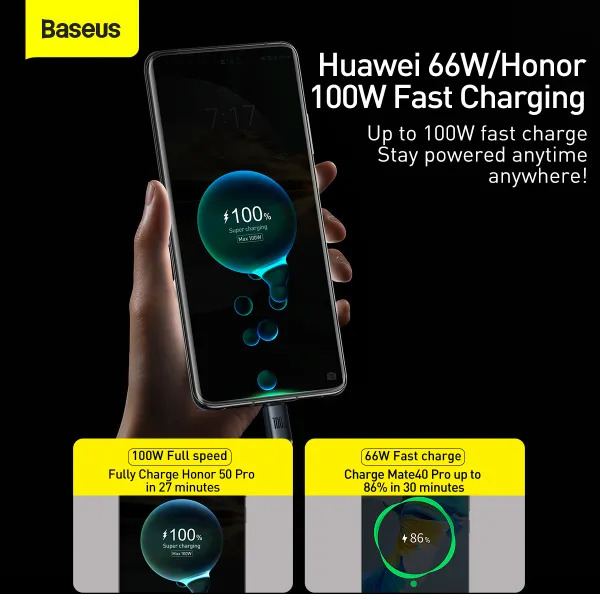 Кабель Baseus Crystal Shine USB to Type-C 100W 1.2 м для швидкої зарядки та стабільної передачі даних