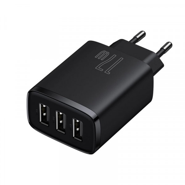 Мережевий зарядний пристрій Baseus Compact Charger 3U 17W з 3 портами USB для одночасної зарядки гаджетів