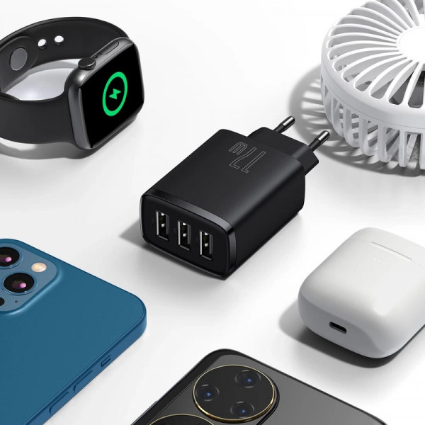 Мережевий зарядний пристрій Baseus Compact Charger 3U 17W з 3 портами USB для одночасної зарядки гаджетів
