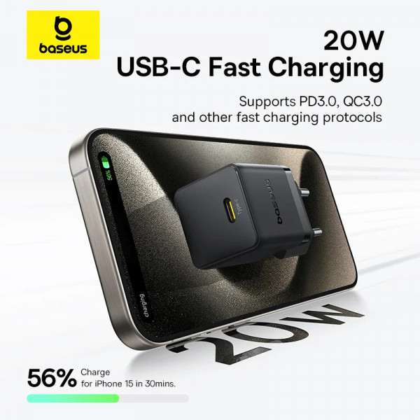 Мережевий зарядний пристрій Baseus Palm Fast Charger 1C 20W Type-C з підтримкою Power Delivery